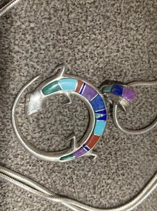 Multi-Stone Inlaid Gecko Pendant - Picture 1 of 5