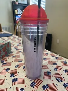 2012 Starbucks Frappuccino White Tumbler Double Wall Pink Dome Lid Venti 24oz - Picture 1 of 1