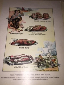 VINTAGE VICTORIAN FOOD PRINT FOR FOOD FROM THE SEA,LAKES & RIVERS - Picture 1 of 1