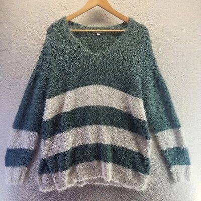 SO Suéter Mujer 2XL XXL Verde Blanco Rayas Difuso Suave Poli Pullover Foto 1 de 4
