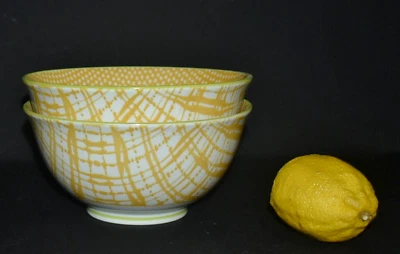 Anthropologie Set of 2 Orange & White Geometric & Stars 7" All Purpose Bowls - Image 1 of 3