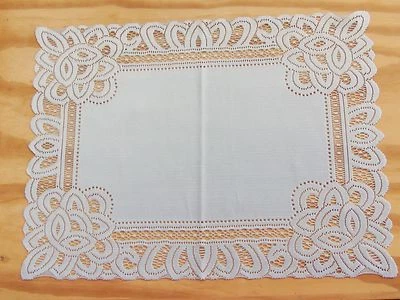 Lace Table Doily/Placemat Lt Blue Battenburg design  19 x 14 set of 2 - Image 1 of 4
