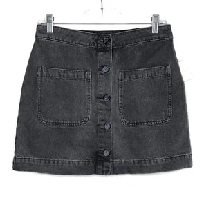 Free People Denim Skirt Womens 27 Gray Button Front Super High Rise Pockets NEW - Picture 1 of 12