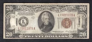 FR. 2305 1934-A $20 TWENTY DOLLARS “HAWAII” FRN FEDERAL RESERVE NOTE VERY FINE - Picture 1 of 2