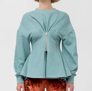 New SUSHCHENKO S Volume Sweatshirt Blue Modernist Zipper Corset Avant Garde Teal - Picture 1 of 11