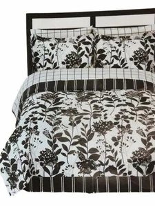 The Big One Black White Meadow Twin 6 Piece Bed in Bag Set Comforter Sheets - Picture 1 of 2