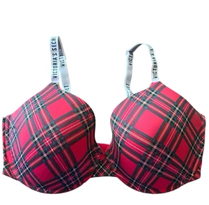 Victorias Secret 38DDD Bra Red Tartan Plaid Underwire Lightly Padded T Shirt Bra - Picture 1 of 13