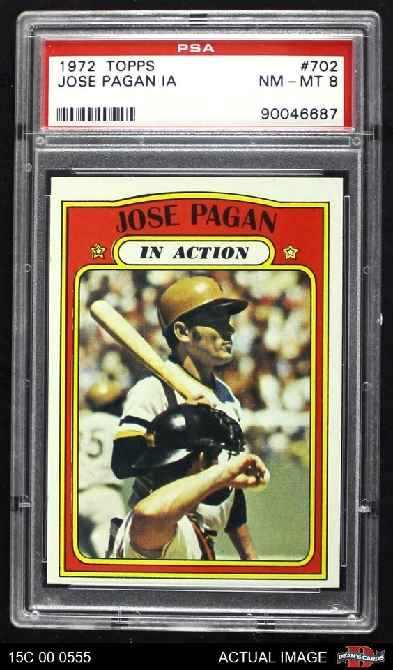 1972 Topps #702 Jose Pagan In Action Pirates PSA 8 - NM/MT - Image 1 of 1