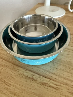 Plato de agua forrado de acero inoxidable para 3 gatos perros con hueso de pez libélula antideslizante Foto 1 de 4