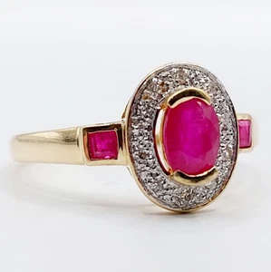 Anillo de pompadour vintage de oro 18k rubíes de 0,46 quilates, diamantes y... - Imagen 1 de 11