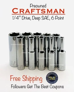 Used Craftsman Chrome 1/4" Drive 10 Piece 6 Point SAE Socket Deep Set - Picture 1 of 4