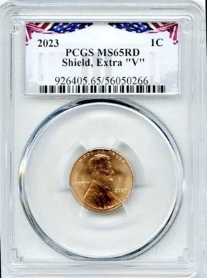 2023 EXTRA ' V ' ERROR VDB V PCGS MS65 RD LINCOLN SHIELD PENNY CENT RARE VARIETY - Image 1 of 4
