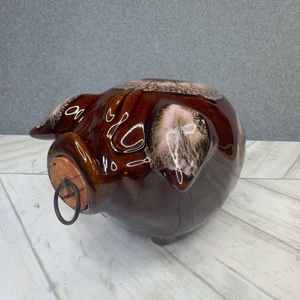Vintage 1957 Hull Pottery HP CO Corky Pig Ceramic Piggy Bank 4.5" Pink Brown - Picture 1 of 9