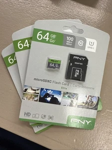 (3) PNY 64 GB 100 MB/s UHS-I Elite microSDXC Flash Card Full HD Video - Picture 1 of 2