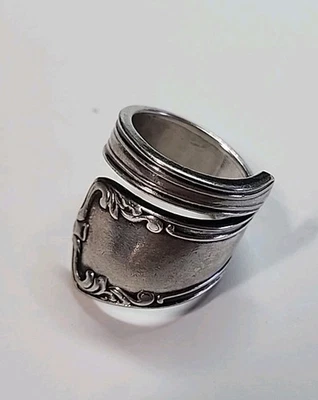 Antiguo Anillo Cuchara Artesanal Ancho Plateado Patrón Lafayette Alvin 1915 Talla 8 Foto 1 de 4