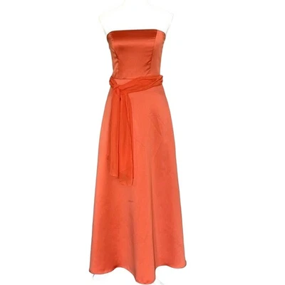 Vestido Alfred Angelo Sin Tirantes Satén Naranja Vaina Talla 4 Baile de graduación Formal Dama de honor Foto 1 de 4