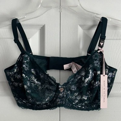 NWT Victoria's Secret BODY BY VICTORIA Unlined Lace Demi Bra, size 34DD, Green - Image 1 of 4