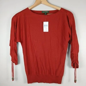 Suéter Ralph Lauren para mujer tejido rojo con mangas con cordón talla XS/Pequeño - Imagen 1 de 7