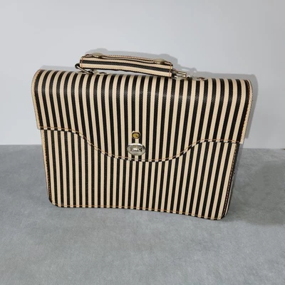 RARE 1970’s Vintage Striped Coated Leather Teen's School Book Bag Satchel Korea - Image 1 of 4