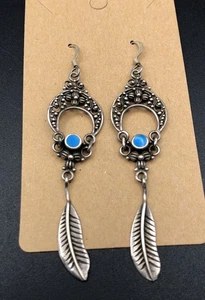 Pendientes colgantes vintage turquesa plata esterlina 925 firmados MC Southwest - Imagen 1 de 6