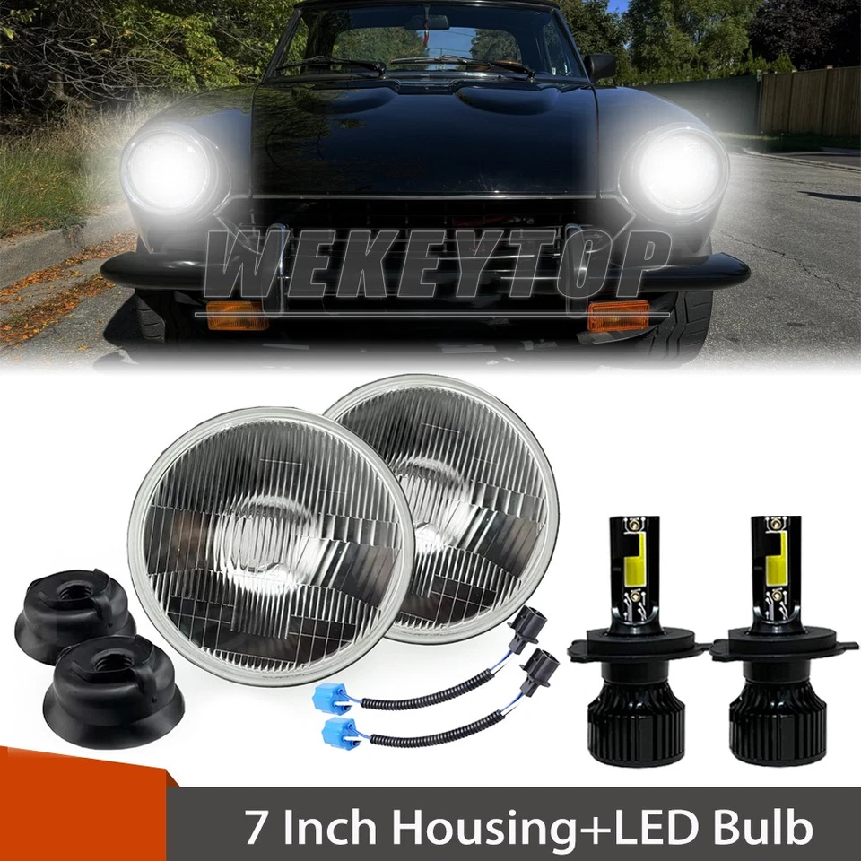 2pcs Fit FIAT 124 Spider 1966-1985 7" Round LED Headlights Hi/Lo Beam H4 Foto 1 de 4