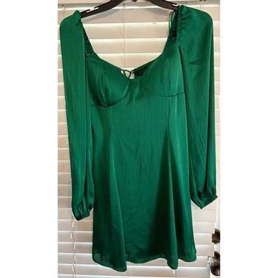 Cami Top Juniors Ribbed Green Lace Up Back Long Sleeve Dress Winter Ball Dance - Image 1 of 4