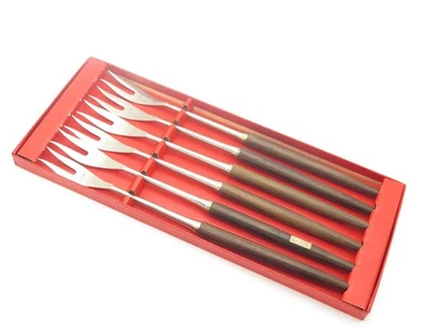 6 horquillas de dos puntas de madera de Japón estilo moderno danés de mediados de siglo Foto 1 de 4