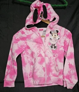 Disney NWOT Minnie Mouse Tye Dye Pink Hoodie - sz 7 Cute Hoodie with Bow & Ears - Picture 1 of 6
