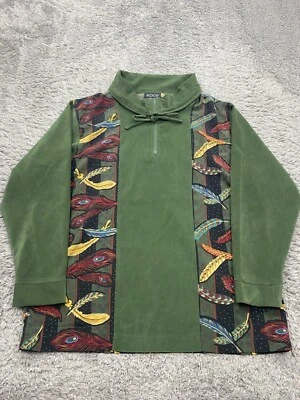 Koos of Course Jacket Women Large Olive Green Faux Suede 1/4 Zip Turtleneck Boho - Image 1 of 4