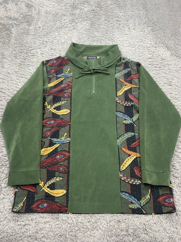 Koos of Course Jacket Women Large Olive Green Faux Suede 1/4 Zip Turtleneck Boho - Image 1 of 4