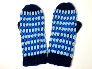 VINTAGE HANDGEFERTIGTE HANDGESTRICKTE WINTERHANDSCHUHE HANDSCHUHE DUNKELMARINE HIMMELBLAU WARM DICK - Bild 1 von 3