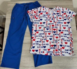 USA Damen Scrub Set Small Top rot weiß blau XS Hose patriotisch I Love America - Bild 1 von 24