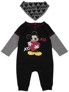 Disney Infant Boys Mickey Mouse Valentines Outfit Coverall & Bandana Bib Set - Picture 1 of 1