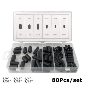 80Pcs 5/32" to 3/8" Black Rubber Vacuum Cap Assortment Kit 6 Sizes - Bild 1 von 11