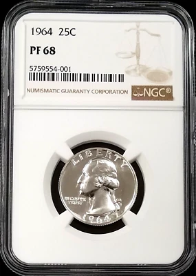 ¡Prueba Washington Quarter 1964 certificado PF 68 por NGC!  Foto 1 de 2