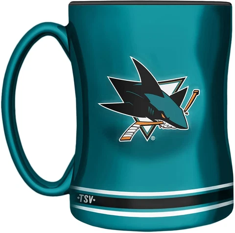 San Jose Sharks Primary Logo Teal Black NHL Hockey 14oz Sculpted C-Handle Mug Cover