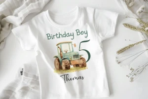 Personalised  tractor print t-shirt baby  vets , toddler top tees, kids clothing - Picture 1 of 2