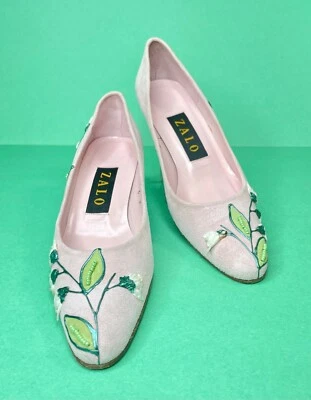 ZALO Rosa Gamuza Cuero Lirio Bomba con Flores Blancas España Mujer Talla 6 Estrecho Foto 1 de 4