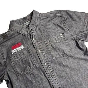 Harley-Davidson Herren Schwarz Chambray Slim Fit Kurzarm Button Down Large - Bild 1 von 11