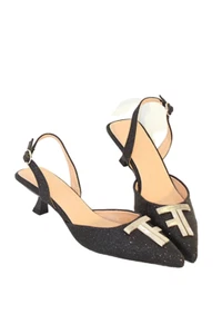 Black Slingback Low Kitten Heel Shoes Size 6 Womens Sparkle Pointed Toe Bridal - Picture 1 of 14