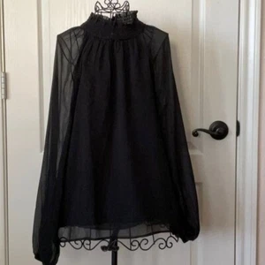 Joie Black Long Sleeve sheer smocked high neck top blouse Medium New - Picture 1 of 15
