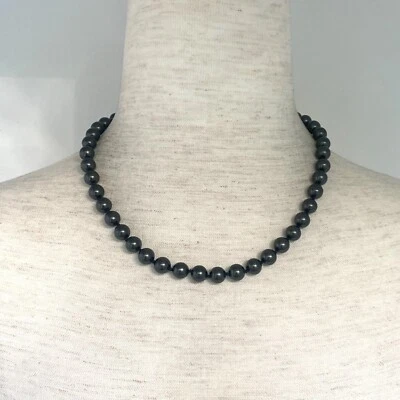 Sterling Silver 925 Knotted Single Strand 8MM Round Green Pearl Necklace 17" - Image 1 of 4