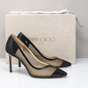 Jimmy Choo Romy 85 Mesh and Patent Leather Heels, Size 37 (7 US) - Picture 1 of 8