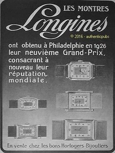 REKLAME LONGINES UHR FRAND PRIX PHILADELPHIA VON 1927 FRANZÖSISCH AD ADVERT PUB - Bild 1 von 1