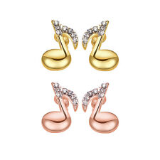 18K Rose Gold  Plated Earrings Stud AAA Zirconia Push Back Music Note .4" L318