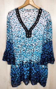 Avenue Women's 22/24 Multicolor Dot Semi Sheer Embellished Pleated Style Top - Picture 1 of 10