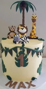 4xjungle/safari edible cake toppers and jungle leaves lion/monkey/ zebra/giraffe - Picture 1 of 11