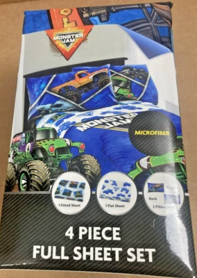 Monster Jam 4 Piece Full Sheet Set Grace Digger Monster Truck - Image 1 of 3