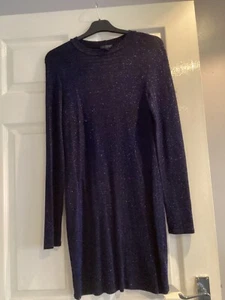 TOPSHOP BLUE SPARKLY GLITTER THREAD BODYCON MIDI DRESS UK SIZE 12 - Picture 1 of 2