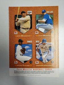 Topps Magazine 1992 MLB Sheet of 4 Player Trading Cards MORRIS/JOHNSON - Picture 1 of 2
